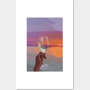 Beach wine sky illustration Posters and Art